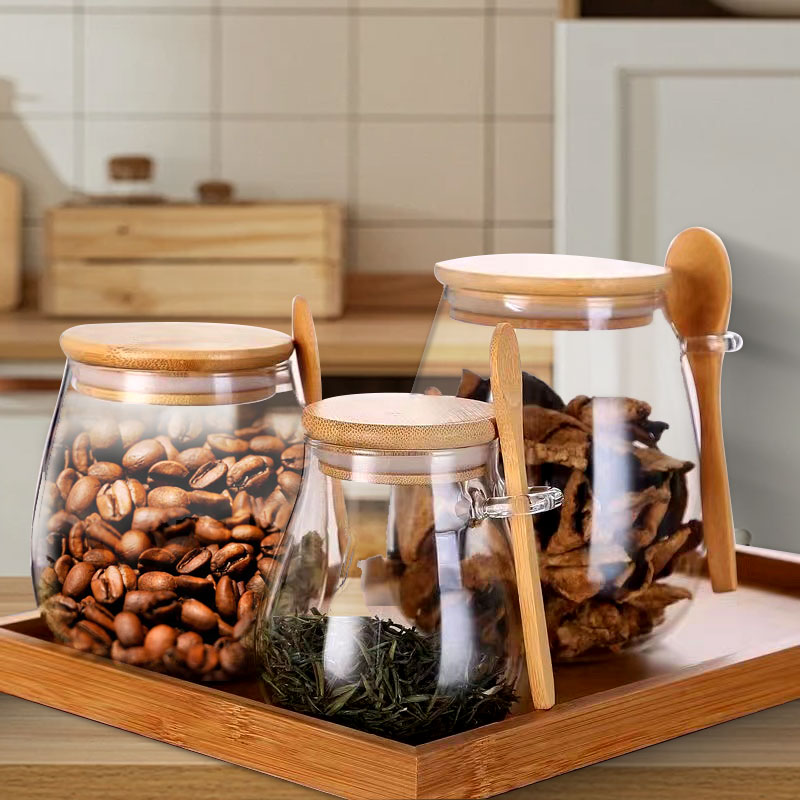 Food Storage Glass Set - 34oz sealed glass jar with spoon
