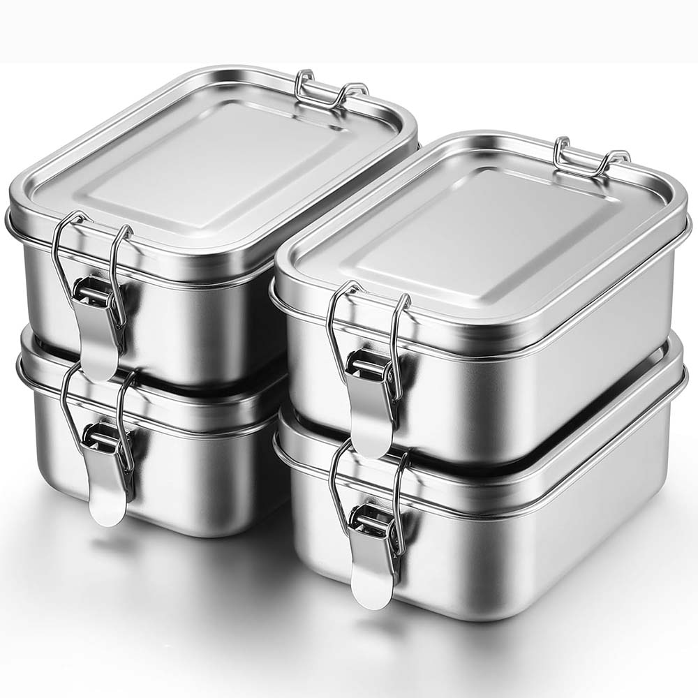 Food Storage Lock Box - 4Pcs Stainless Steel Bento Box Metal