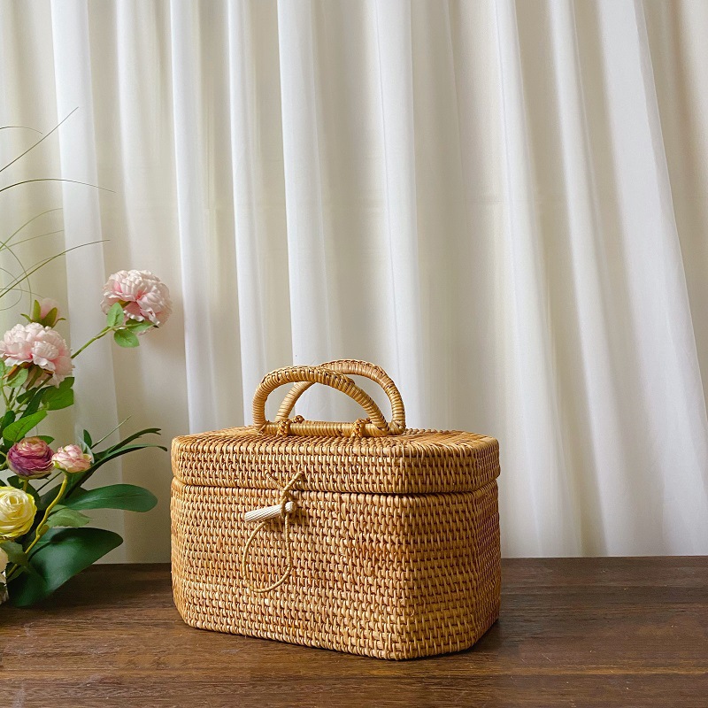 Bread Box Bamboo - Kitchen Handwoven Rattan Storage Box with