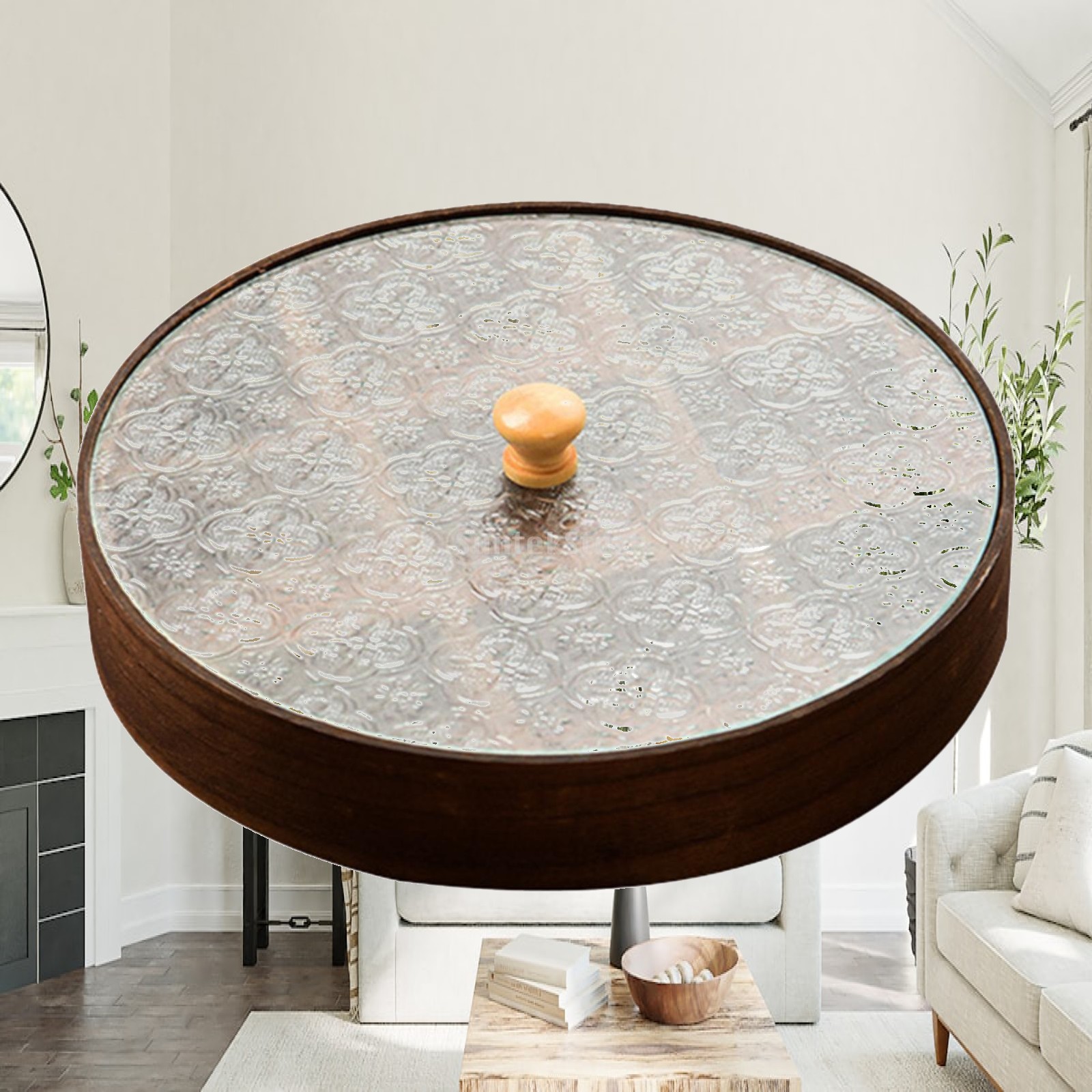 Food Storage Glass Round - Divided Serving Tray with Compartments Wood