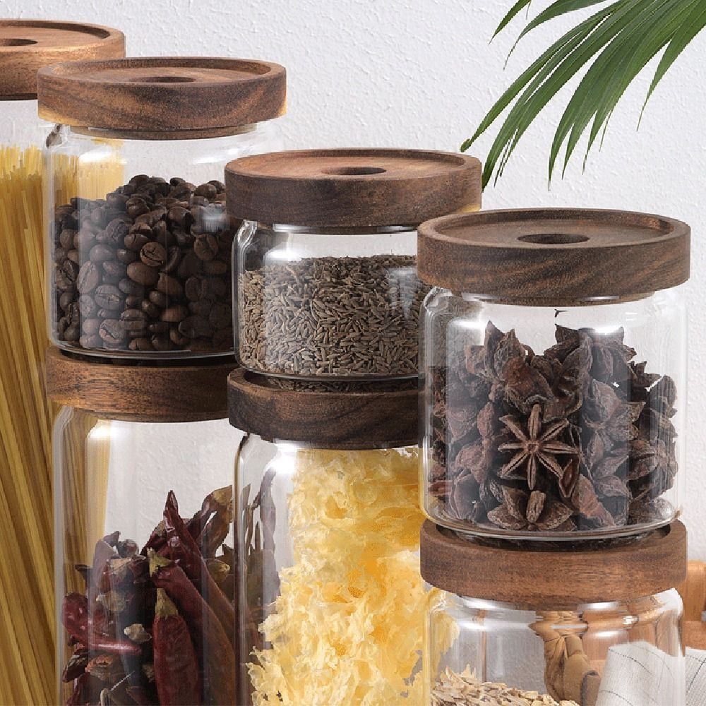 Wooden Lid Glass Food Storage  - đánh giá và giá Food Storage Glass Round