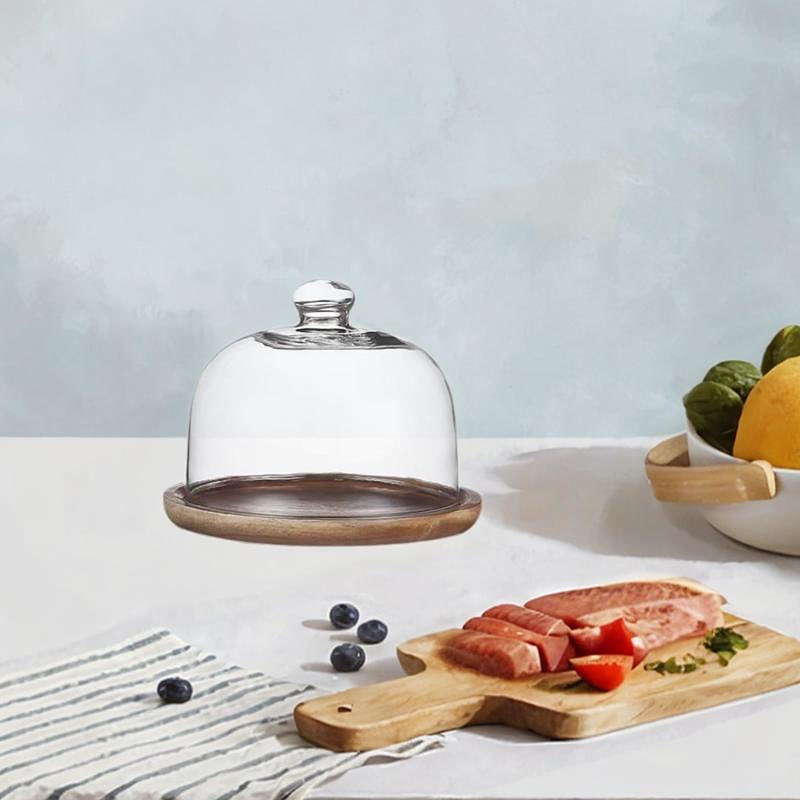 Wooden Cake Stand with Glass C - đánh giá và giá Food Storage Glass Round