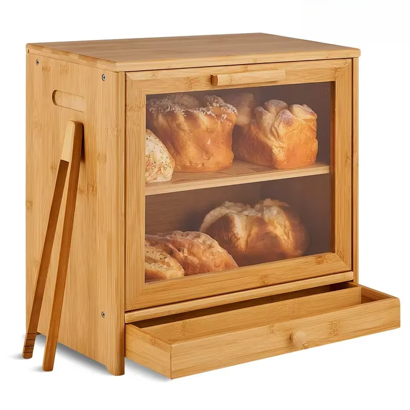 Bamboo Bread Box 2-Tier Wooden - đánh giá và giá Bread Box Bamboo