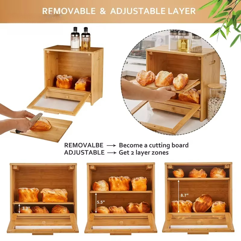 Bamboo Bread Box 2-Tier Wooden - đánh giá và giá Bread Box Bamboo