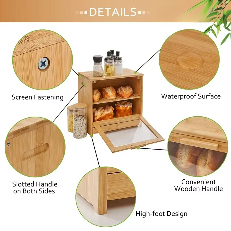 Bamboo Bread Box 2-Tier Wooden - đánh giá và giá Bread Box Bamboo