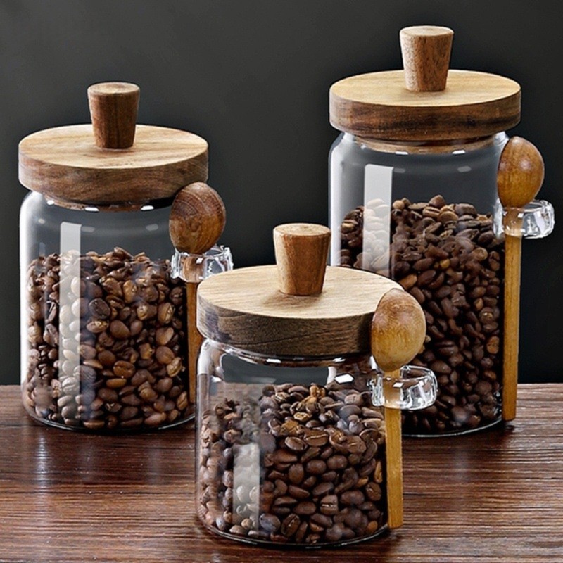 ABJI-Glass Jar With Wooden Lid - đánh giá và giá Food Storage Glass Set