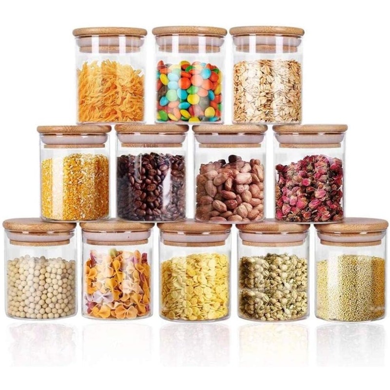12 Glass Jars Set with Bamboo  - đánh giá và giá Food Storage Glass Set
