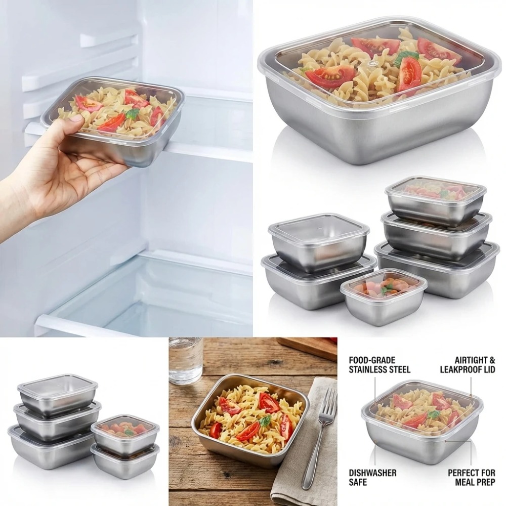 6PCS Stainless Steel Food Stor - đánh giá và giá Food Storage Stainless Steel