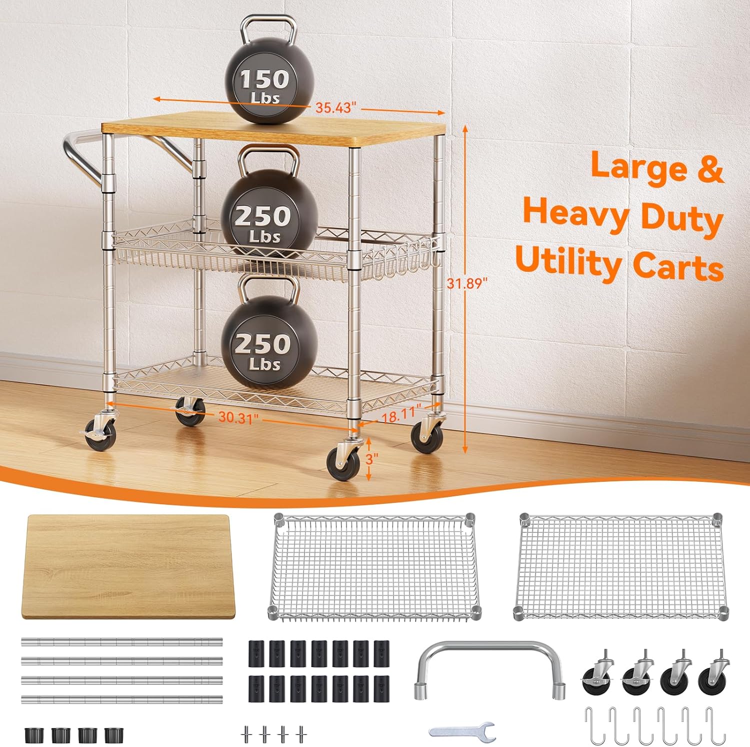 Three Tier Rolling Kitchen Car - đánh giá và giá Food Storage On Wheels